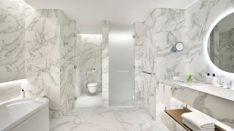 Hair dryer, bathrobes, slippers, towels