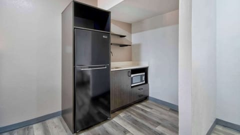 Full-size fridge, microwave