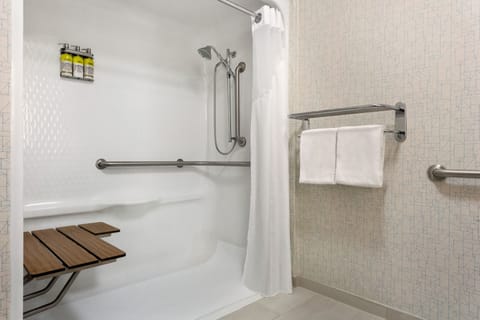 Standard Room, 1 Queen Bed, Roll-in Shower (Communications) | Bathroom | Free toiletries, hair dryer, towels