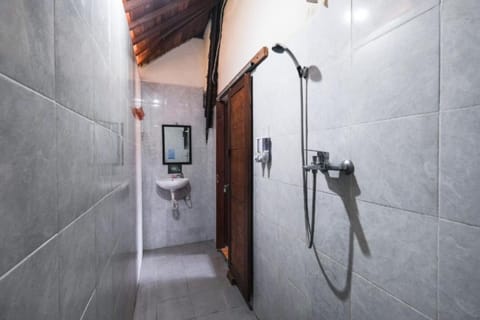 Shower, hydromassage showerhead, free toiletries, towels