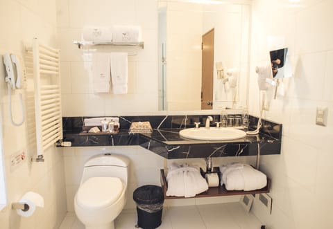 Deluxe Suite, Jetted Tub | Bathroom | Rainfall showerhead, free toiletries, hair dryer, bathrobes