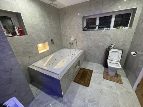 Apartment | Bathroom | Combined shower/tub, deep soaking tub, towels, toilet paper