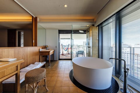 Terrace Suite (Bath with view, lounge access, free minibar) | Bathroom | Separate tub and shower, deep soaking tub, free toiletries, hair dryer