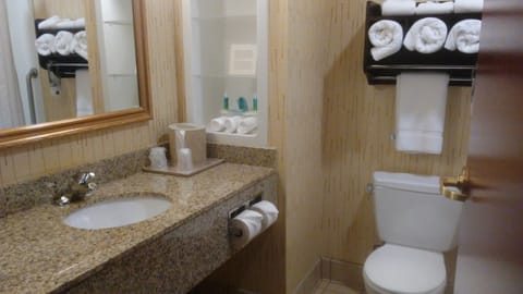 Combined shower/tub, hair dryer, towels