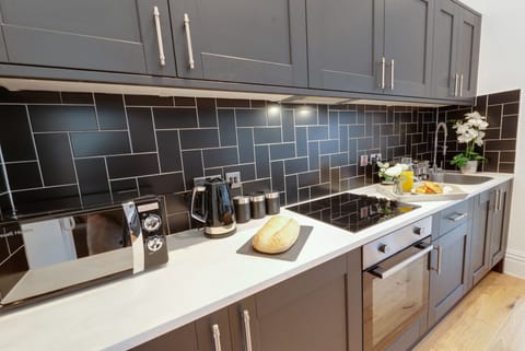 Deluxe Apartment | Private kitchen | Full-size fridge, microwave, oven, dishwasher