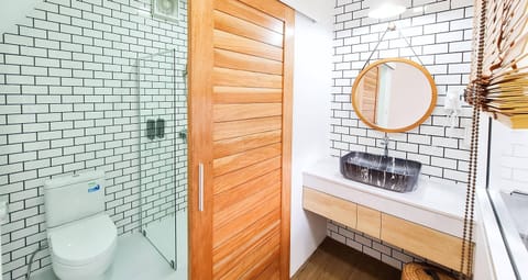 Cozy House | Bathroom | Shower, hydromassage showerhead, free toiletries, hair dryer