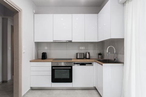 Deluxe Apartment, 2 Bedrooms | Private kitchen | Fridge, oven, stovetop, dishwasher