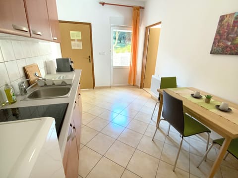 Apartment, Terrace (4) | Private kitchen | Full-size fridge, stovetop, cookware/dishes/utensils, cleaning supplies