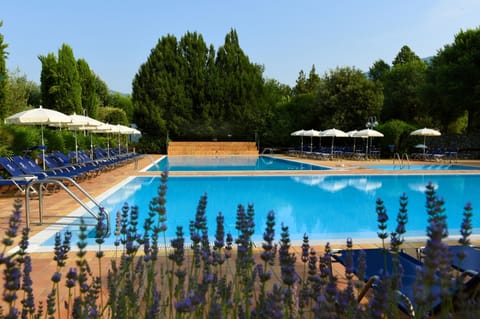 Seasonal outdoor pool, pool umbrellas, sun loungers