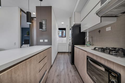 Deluxe Apartment | Private kitchen | Fridge, microwave, oven, blender