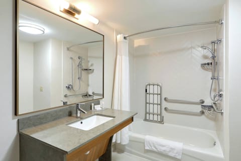 Separate tub and shower, free toiletries, hair dryer, towels