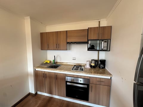 Apartment | Private kitchen | Full-size fridge, microwave, oven, stovetop