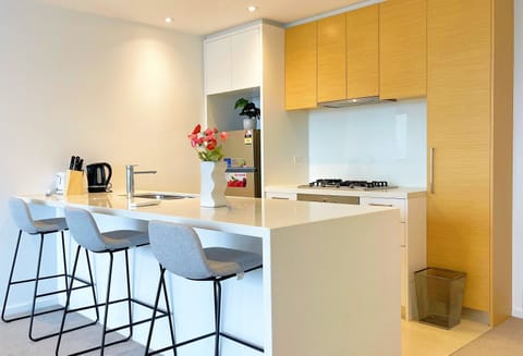 City Apartment | Private kitchen | Full-size fridge, microwave, oven, stovetop