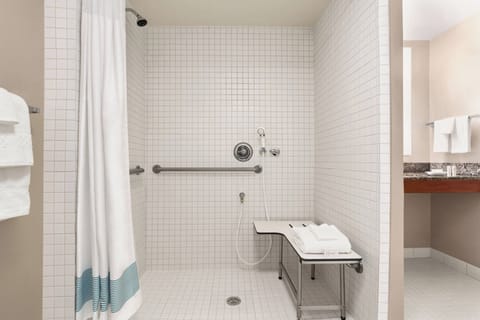 Combined shower/tub, free toiletries, hair dryer, towels