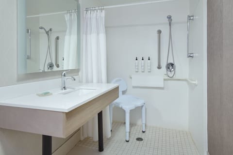 Combined shower/tub, free toiletries, hair dryer, towels