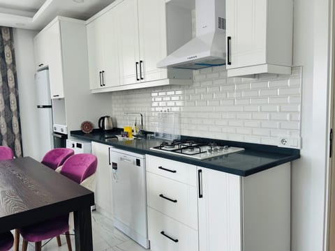 Luxury Apartment | Private kitchen | Fridge, microwave, oven, stovetop