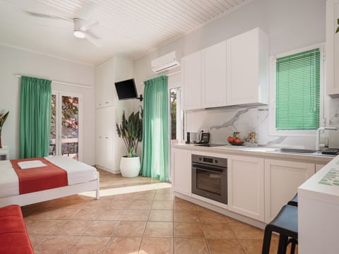 Deluxe Studio, Partial Sea View | Down comforters, memory foam beds, in-room safe, individually decorated