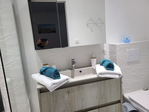 Comfort Double Room | Bathroom | Shower, free toiletries, hair dryer, heated floors