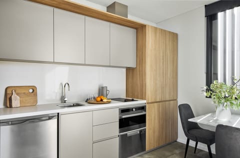 Studio Apartment | Private kitchen | Full-size fridge, microwave, oven, stovetop