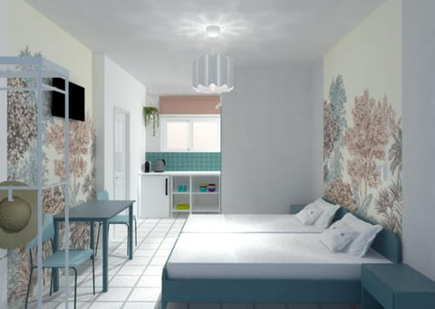 Full-size fridge, oven, dishwasher, coffee/tea maker