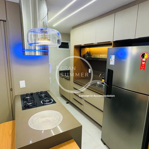 Luxury Apartment | Private kitchen | Fridge, blender, cookware/dishes/utensils