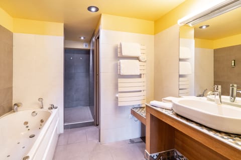 Deluxe Double Room | Bathroom | Hair dryer, bathrobes, towels, soap