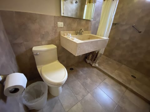 Standard Room, 2 Double Beds | Bathroom | Shower, hair dryer, towels, soap