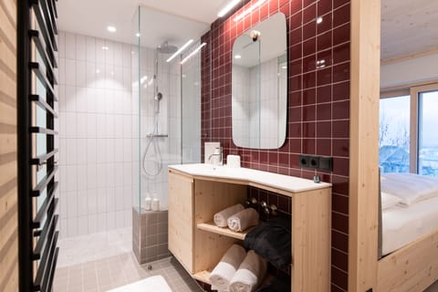 Double Room (Merry Mari) | Bathroom | Shower, designer toiletries, hair dryer, bathrobes