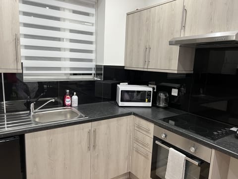 Luxury Apartment | Private kitchen | Full-size fridge, microwave, freezer