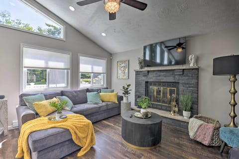 Fireplace, books