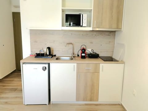 Deluxe Studio | Private kitchen | Mini-fridge, microwave, stovetop, electric kettle