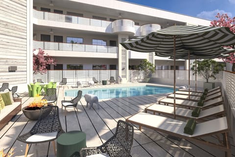 Outdoor pool, open 8:00 AM to 9:00 PM, pool umbrellas, sun loungers