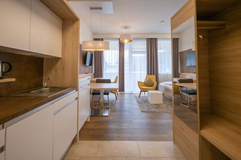 Premium Studio, 1 King Bed, Accessible, Non Smoking (202) | Private kitchen | Full-size fridge, microwave, stovetop, dishwasher