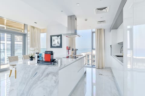 Grand Apartment, 2 Bedrooms, Sea View, Beachfront | Private kitchen | Full-size fridge, microwave, oven, stovetop