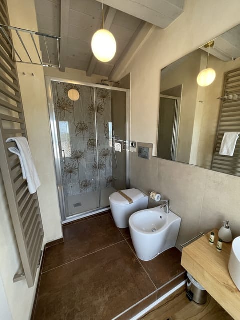 Deluxe Double Room | Bathroom | Shower, hair dryer, bidet, towels