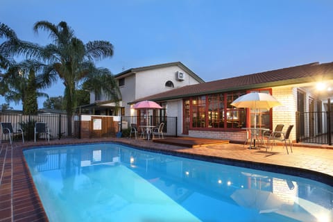 Outdoor pool, pool umbrellas