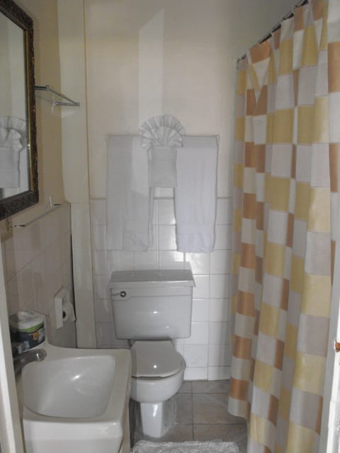 Combined shower/tub, hair dryer, towels