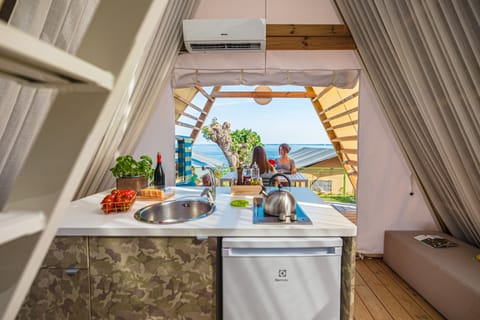 Classic Tent | Private kitchen | Full-size fridge, highchair, dining tables