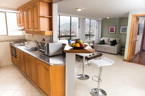 Classic Apartment | Private kitchen | Full-size fridge, microwave, oven, blender