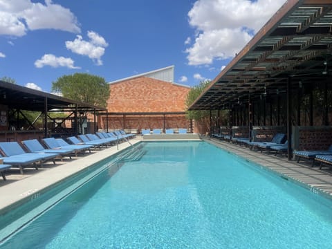 Seasonal outdoor pool, sun loungers