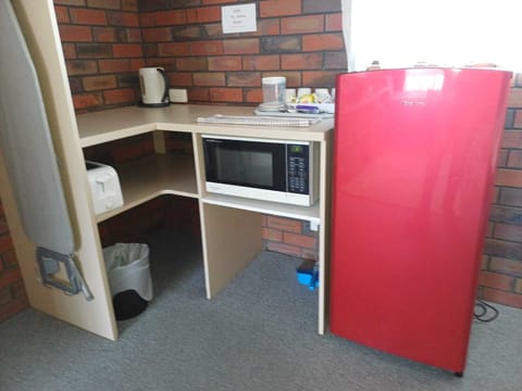 Fridge, microwave, coffee/tea maker, electric kettle