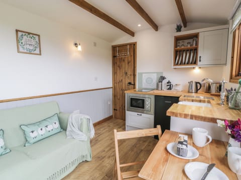 Fridge, electric kettle, toaster, cookware/dishes/utensils