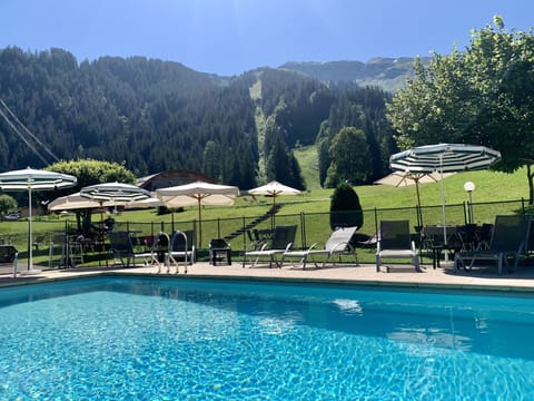 Seasonal outdoor pool, pool umbrellas, sun loungers