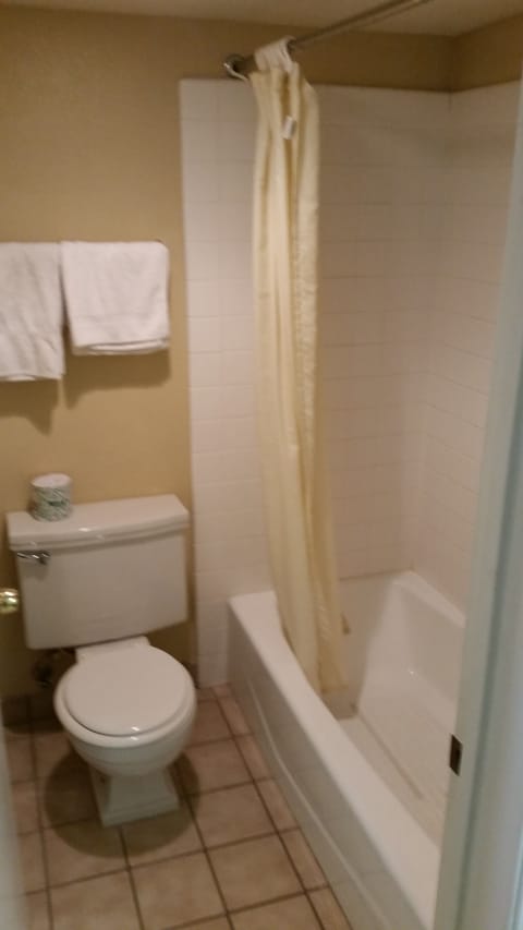 Combined shower/tub, hydromassage showerhead, free toiletries, towels