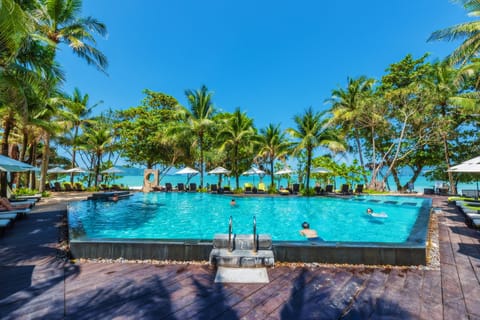 Outdoor pool, pool umbrellas