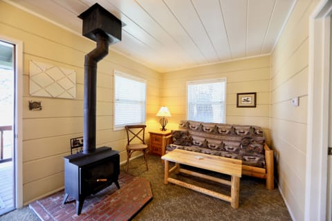 Cabin | Living area | 30-inch Smart TV with cable channels, fireplace, DVD player