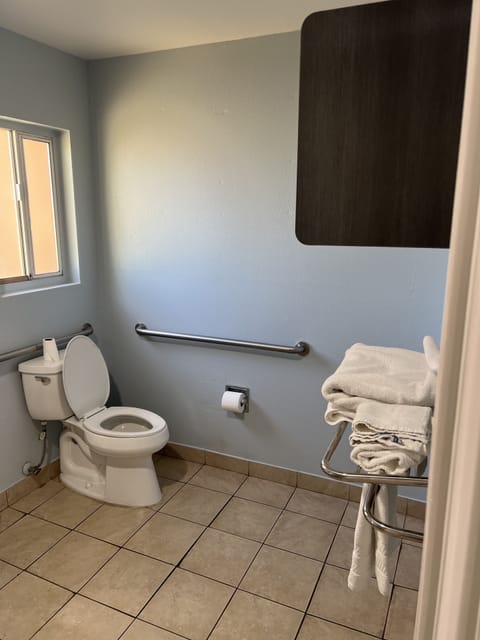 Queen Room - Disability Access | Bathroom | Shower, hair dryer, towels, soap