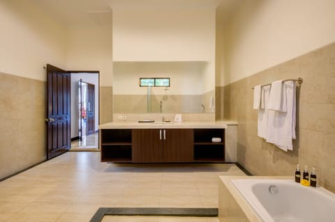 Deluxe Suite | Bathroom | Separate tub and shower, rainfall showerhead, free toiletries