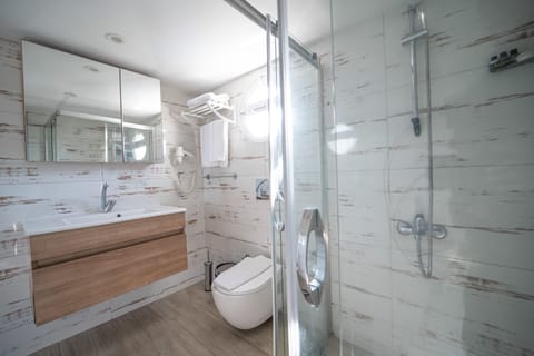 Family Room | Bathroom | Shower, free toiletries, hair dryer, towels