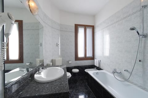 Rainfall showerhead, hair dryer, bathrobes, towels